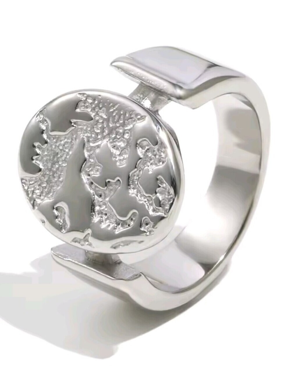 Silver Textured Disc Open Cuff Ring